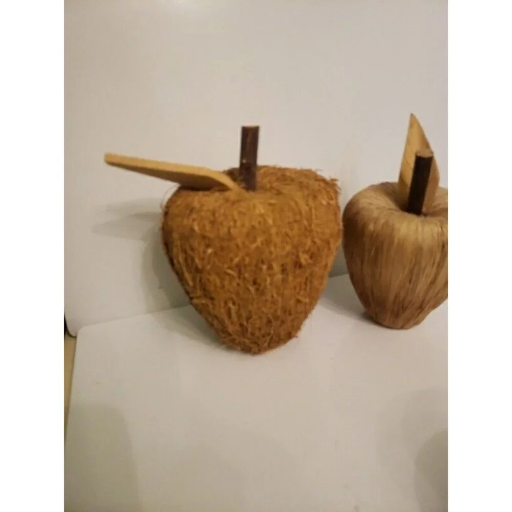 Vtg Primative Wooden Grapevine Apples‎ Set 2 Farmhouse Decorative
